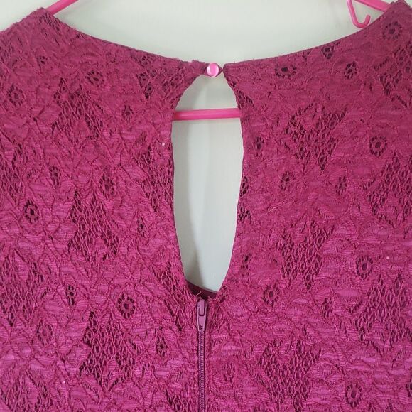 Junior Burgundy Sequin Heart Lace Mini Dress 7 | Party Sparkle Statement - Picture 4 of 7